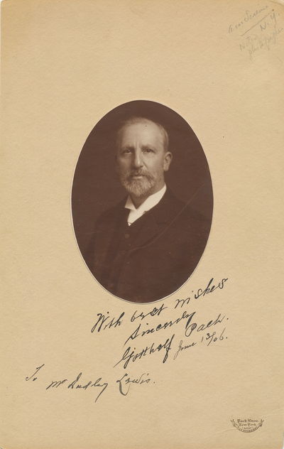 Signed Photograph self portrait inscribed, on 4to mount with Pach Bros. stamp, n.p., June 13, 1906