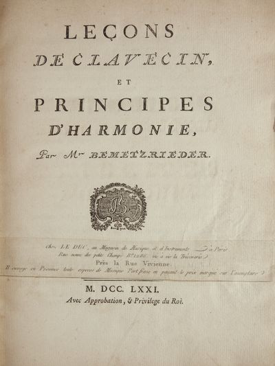 Leçons de Clavecin, et Principes d'Harmonie