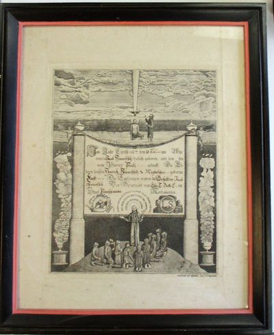 ENGRAVED, ILLUSTRATED BAPTISM CERTIFICATE IN GERMAN LANGUAGE ANNOUNCING THE BIRTH OF JACOB HINNERSCHITZ ON 11 FEBRUARY 1807, SON OF HEINRICH AND MAGDALEHNA HINNERSCHITZ, IN BERKS COUNTY PENNSYLVANIA