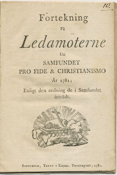 Förtekning på ledamöterne uti Samfundet Pro fide…