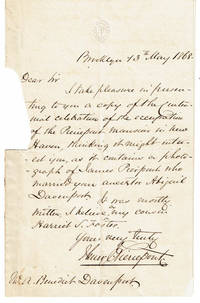 image of AUTOGRAPH LETTER ABOUT A CENTENNIAL CELEBRATION IN NEW HAVEN SIGNED BY BROOKLYN CITY PLANNER HENRY EVELYN PIERREPONT.