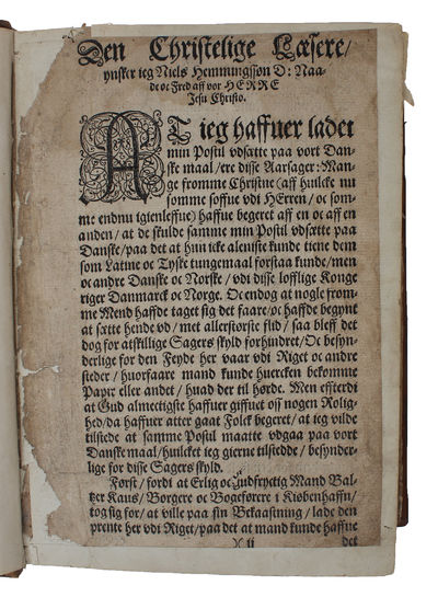 Postilla Eller Forklaring offuer Euangelia, som almindelige om Søndage oc andre hellige Dage, predickis i den christne Kircke, udi Danmarck oc Norge: først screffuen paa Latine, Oc nu paa det ny offuerseet, oc merckeligen forbedret aff Niels Hemmingss... - [EXCEEDINGLY SCARCE FIRST DANISH EDITION OF "HEMMINGSEN'S POSTIL"] (photo 2)