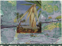 image of Screw Pine detail on a one-of-a-kind hand marbled paper composition presented on a blank note card.
