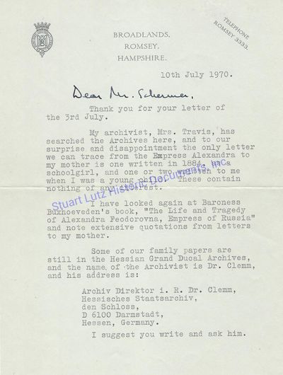 Mountbatten Writes About His Aunt, Czarina Alexandra, Who Was Executed By The Communists