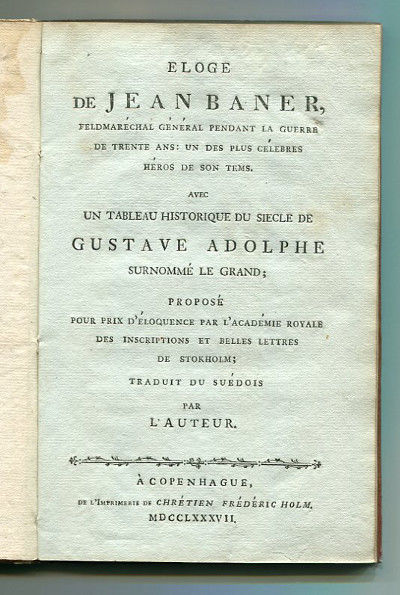 Eloge de Jean Baner, feldmaréchal général pendant…
