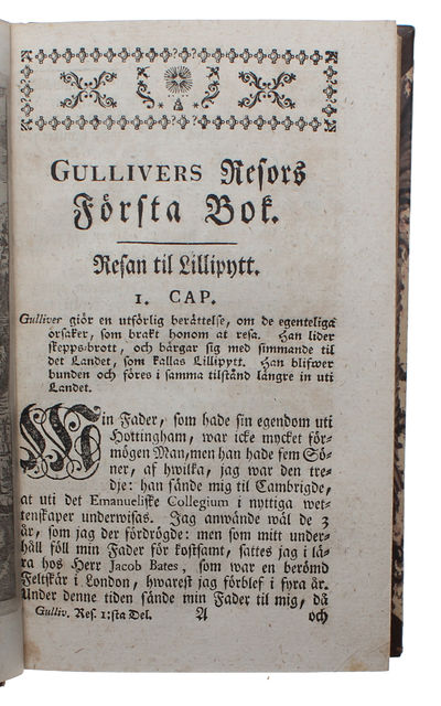 Capitain Lemuel Gullivers Resor, Til åtskillige långt bort belägne Land; Beprydde med Kopparstycken. Förra (-Senare) Delen. Tålkad ifrån Fransyskan (Af Olof Bidenius Renhorn). Andra Upplagan. 2 Bd. (photo 5)
