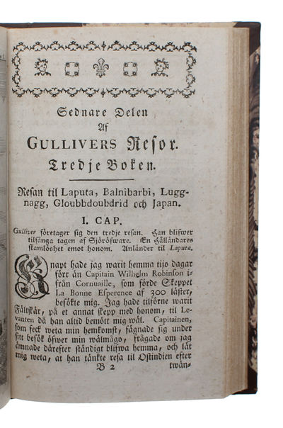 Capitain Lemuel Gullivers Resor, Til åtskillige långt bort belägne Land; Beprydde med Kopparstycken. Förra (-Senare) Delen. Tålkad ifrån Fransyskan (Af Olof Bidenius Renhorn). Andra Upplagan. 2 Bd. (photo 8)