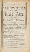 View Image 1 of 2 for An Abridgment of the First Part of my Ld Coke's Institutes With.. Inventory #81687