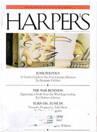 cover of HARPER'S NOV 2003. POST-LITERATE ELECTIONS, PROFITING FROM WAR, DIANE ARBUS