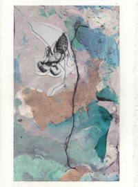 cover of Whip Scorpion detail on a one-of-a-kind hand marbled paper composition presented on a blank note card.