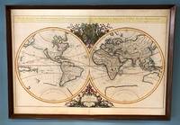 Mappe-Monde Geo-Hydrographique, ou Description Generale du Globe Terrestre et Aquatique en Deux Plans-Hemispheres; ou Sont Exactement Remarquees en General Toutes Les Parties De La Terre et de L'Eau, Suivant les Relations Les Plus Nouvelles. Par le S. Sanson, Geographe Ordinaire du Roy. 1684.