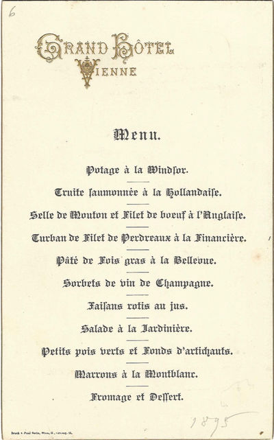 Grand Hotel Vienne, Menu