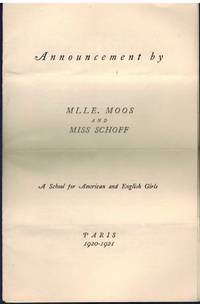 cover of A SCHOOL FOR AMERICAN AND ENGLISH GIRLS Announcement Paris 1920-1921