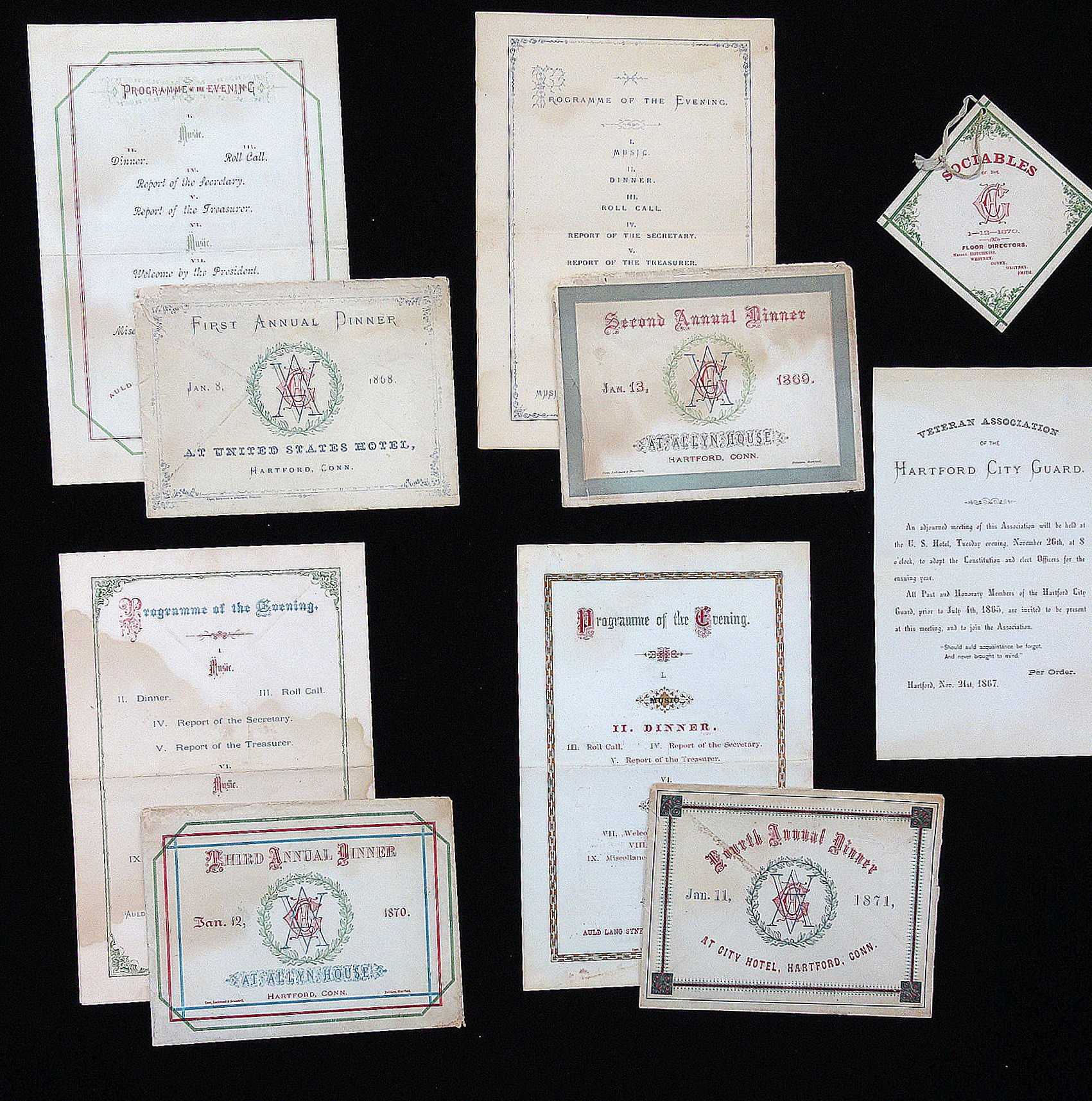 Four (4) menus with original envelopes for the Fir