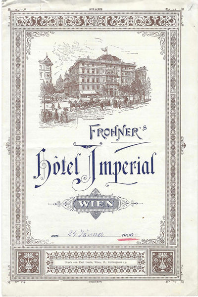 Frohner's Hotel Imperial, Wien. am 24 Januar, 1900