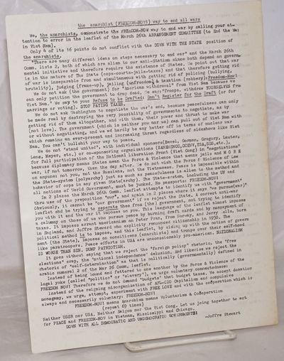 : Joffre Stewart, 1970. Handbill. Single sheet, printed both sides, 8.5x11 inches, creased from bein...