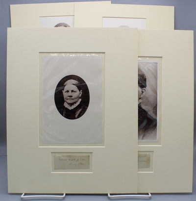Four suffragist signatures, with sentiments matted with photo plates