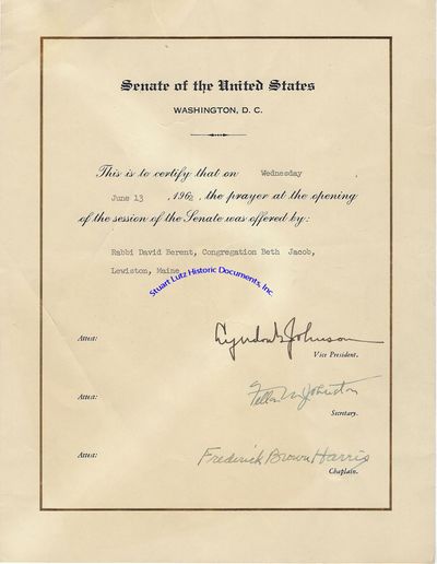 A Senate Document Honoring A Rabbi Who Gave The Opening Prayer