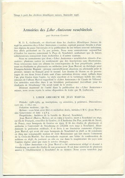 Armoiries des liber amicorum neuchâtelois. Tirage…