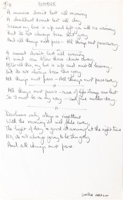 All Things Must Pass; Handwritten Lyrics