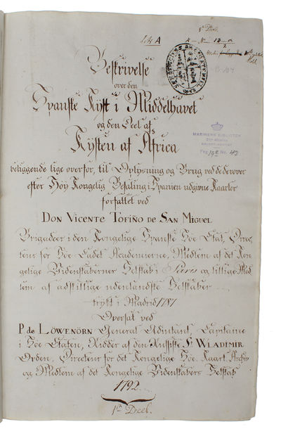Beskrivelse over den Spanske Kyst i Middelhavet og den Deel af Kysten af Afrika beliggende lige overfor til Oplysning og Brug ved de derover efter den Kongelige Befaling i Spanien [i.e. English: "Description of the Spanish Mediterranean coast and the... (photo 2)