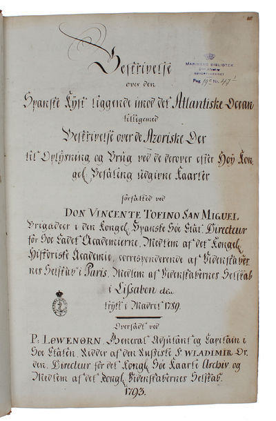 Beskrivelse over den Spanske Kyst i Middelhavet og den Deel af Kysten af Afrika beliggende lige overfor til Oplysning og Brug ved de derover efter den Kongelige Befaling i Spanien [i.e. English: "Description of the Spanish Mediterranean coast and the... (photo 3)
