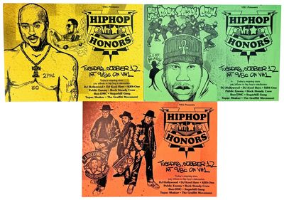 Set of three promotional postcards for first VH1 Hip Hop Honors program