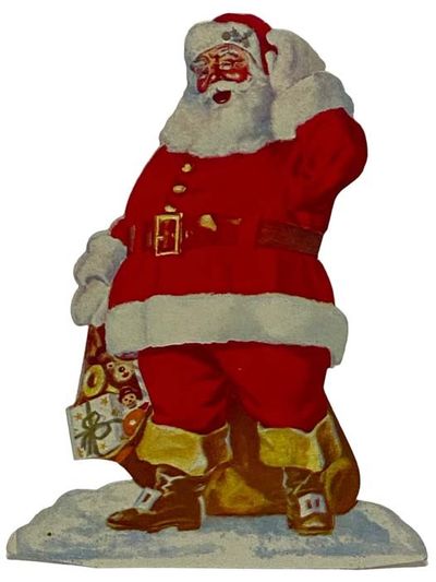 Circa 1950 Vintage Die-Cut Lithographed Santa Claus Promotional Ornament for First Federal Savings of Rochester, New York's Christmas Club