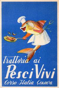 image of Original Illustrated Fish Restaurant Genoa Italy Postcard