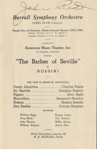 Signed program for a performance of Rossini's Barber of Seville with the Burrall Symphony Orchestra, Columbia, MO, March 8-9, 1943