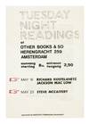 A4 event flyer: Tuesday Night Readings at Other Books & So, Herengracht 259, Amsterdam (16 & 23 May [1978])