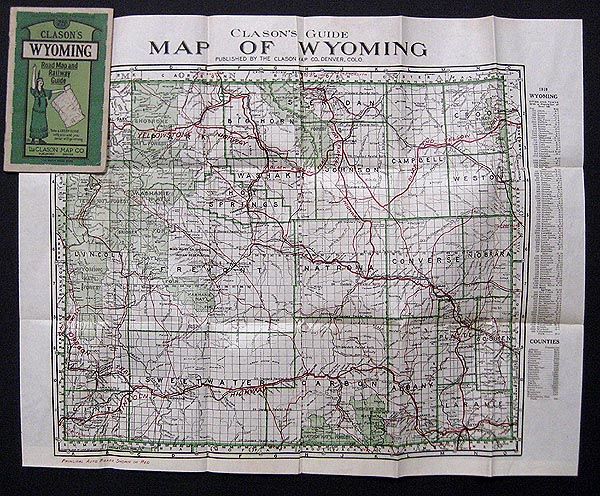 CLASON'S WYOMING ROAD MAP AND RAILWAY GUIDE. by (Wyoming) - circa 1920