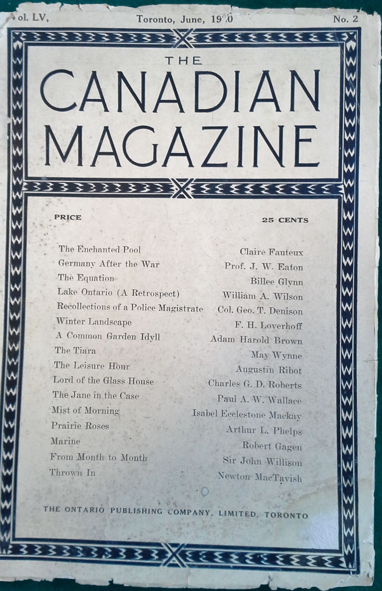 The Canadian Magazine June,1920 wrappers, stapled | 1920