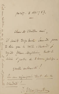 Autograph letter signed "J. Massenet" to his "dear illustrious friend.