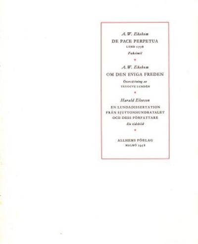 De pace perpetua. (Facsimil av) Dissertation.…