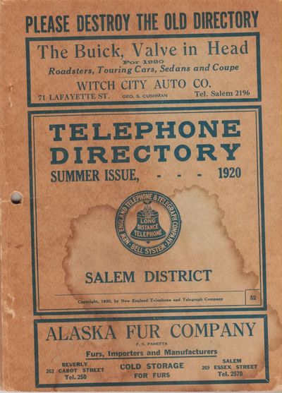 Telephone Directory. Summer issue, 1920. Salem District