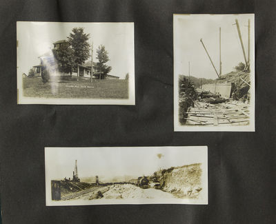 Album with 87 photographs depicting construction of the Ashokan reservoir, which supplies water to New York City, with multiple views of excavation machinery, compressors, special aqueduct and screen chamber, the spillway, tunnels, and picturesque scenes of local buildings