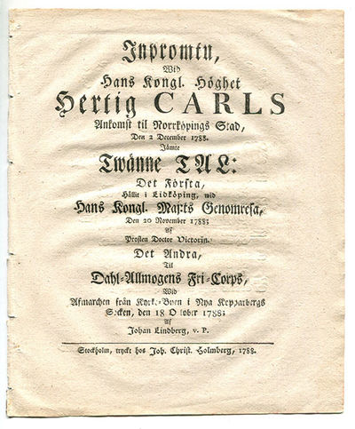 Inpromtu, wid hans kongl. höghets hertig Carls…