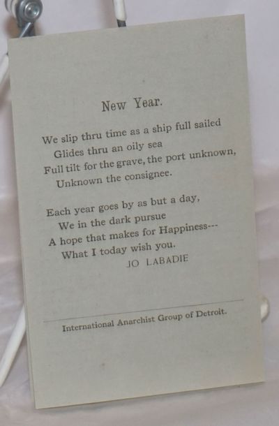 Detroit, MI: International Anarchist Group of Detroit, 1933. Small single sheet folded from top to m...