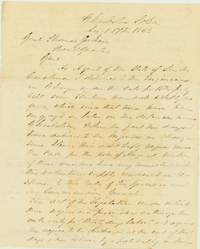 South Carolina Impressment Agent Negotiates With General Beauregard for the Release of Slaves to their Masters