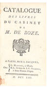 Catalogue des Livres du Cabinet de M. De Boze