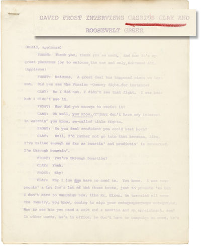 The David Frost Show (Original transcript of David Frost's interviews of Muhammad Ali and Roosevelt Grier for the 1969 episode of the talk show)