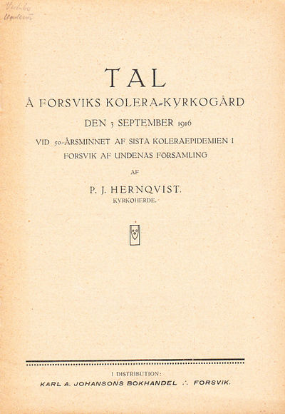 Tal å Forsviks kolera-kyrkogård den 3 september…