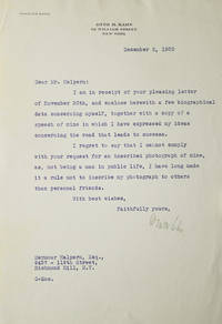 Typed letter signed "Otto H Kahn" to "Mr. Halpern" (Seymour Halpern) in response to Halpern's inquiry regarding the key to success in life