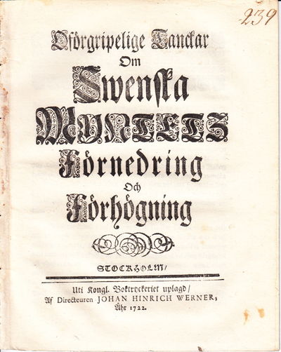 Oförgripelige tanckar om swenska myntets…