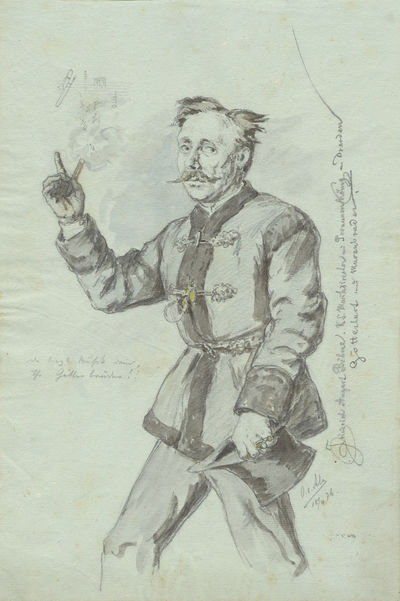 Friedrich Auguste Böhme, R.S. Musikdirektor und Posannen Konig zu Dresden. Original drawing executed in pencil, black chalk, and colored washes