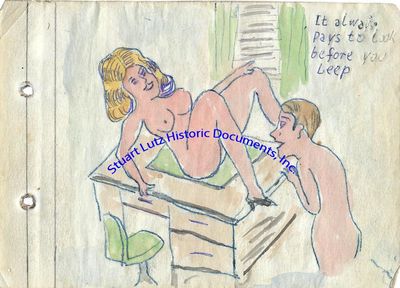 A Scrapbook Of Nine Pornographic Watercolors Depicting Good Times Between Elsie May And Zeke