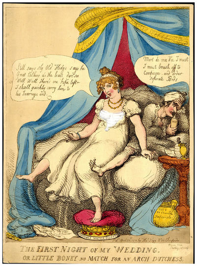 The first night of my wedding, or little Boney no match for an arch Dutchess. Hand-colored etching