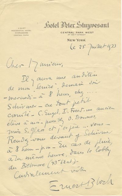 Autograph letter signed in full, addressed "Cher Monsieur," in all likelihood noted musicologist, conductor, and music editor, Arthur Mendel