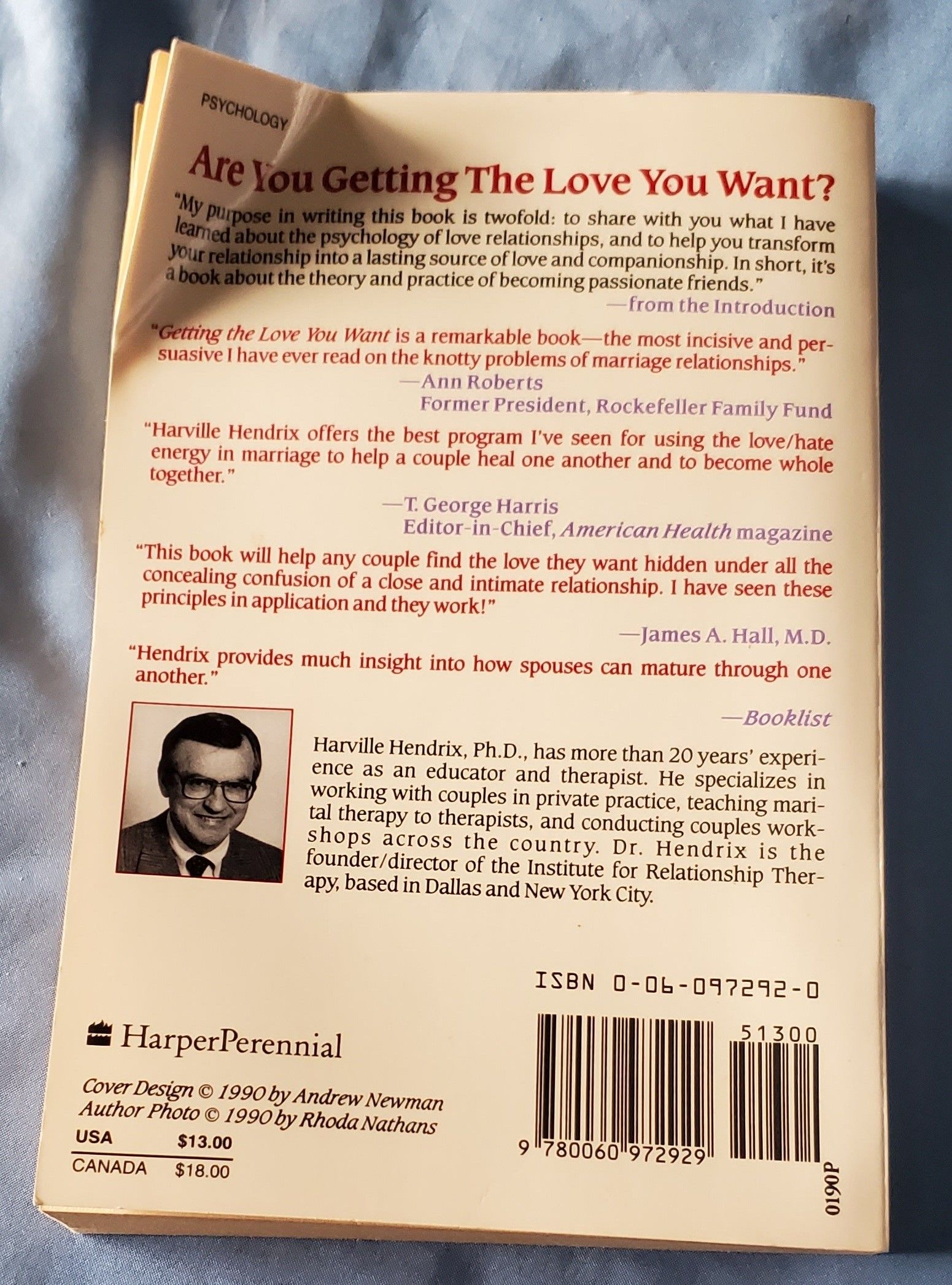 Getting the Love You Want A Guide for Couples by Harville Hendrix Softcover 199002